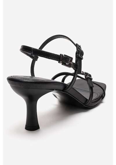 Luvishoes Nebel Siyah Cilt Kadın Topuklu Sandalet Sıyah Cılt