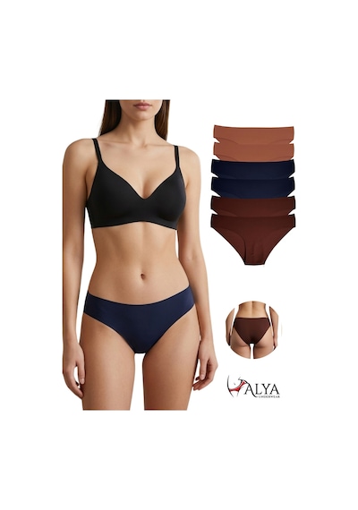 Alya Underwear Basic Lazer Kesim Kadın Bikini Külot Dikişsiz Kadın Slip - Ultra Esnek Ve Rahat 6'lı Paket Kiremit - Kahve - Lacivert