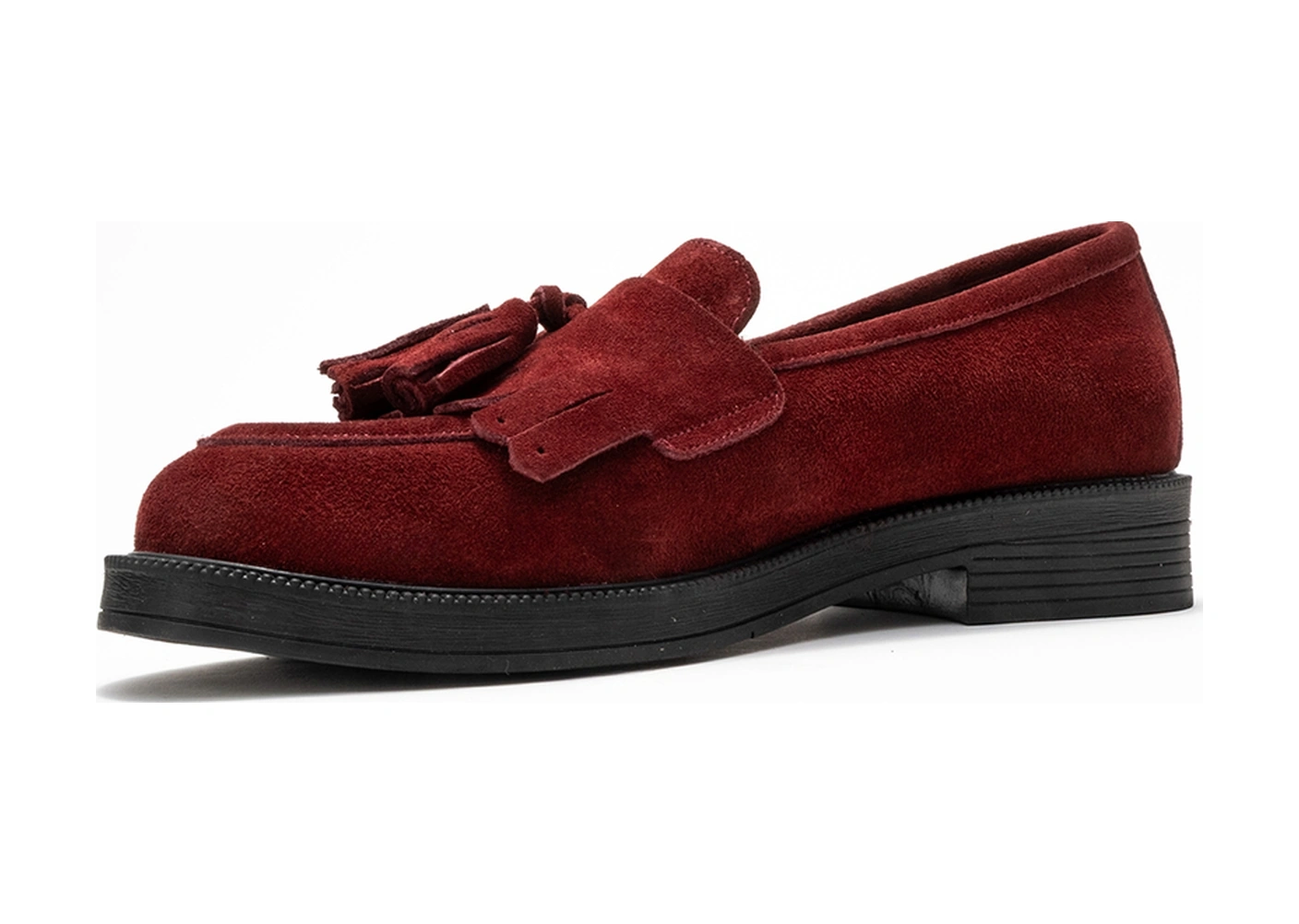 Luvishoes Luvi Shoes Milina Bordo Süet Püsküllü Hakiki Deri Kadın Loafer Ayakkabı Bordo