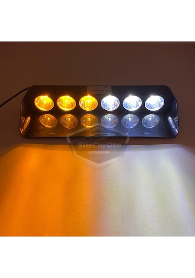 S6 Cam İçi Vantuzlu Ambulans İtfaiye Çakar Lamba İkaz Lambası 6 Ledli 12 Farklı Mod Sarı Beyaz Çakmaklık Girişli Aksesuar