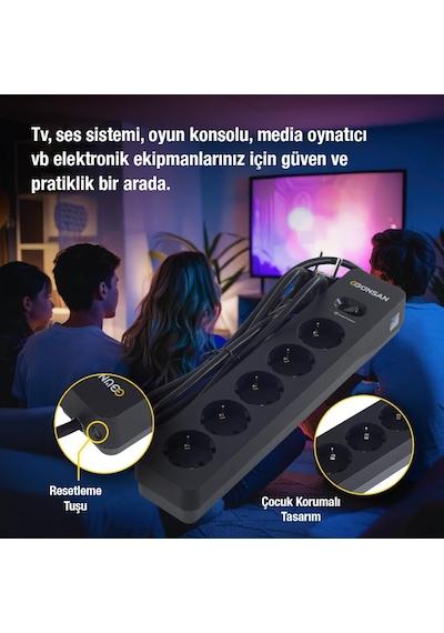 Günsan Siyah Beşli Akım Korumalı Çocuk Korumalı Grup Priz 1,5 Metre 5'li Diğer
