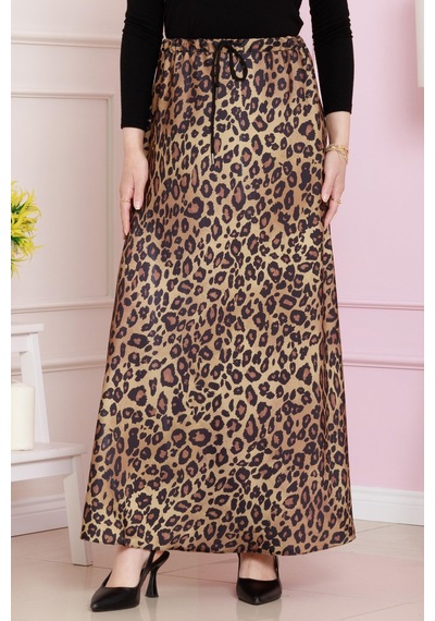 Sevitli Beli Bağcıklı Leopar Desenli Etek-hardal-4715 Hardal