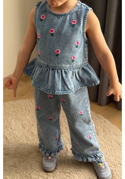Boyboy Kidswear Kız Çocuk Çiçek Nakışlı Denim Bluz Ve Pantolon Takım Mavi Kot Mavisi Boyboy Kidswear Kız Çocuk Çiçek Nakışlı Denim Bluz Ve Pantolon Takım Mavi Kot Mavisi