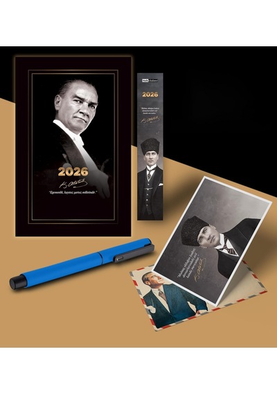 2026 Gazi Paşa Atatürk Ajandası Ayraç Kartpostal Kalem - Mavi 103 Ivory