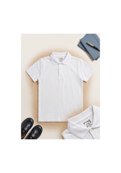 Deniva Kids Unisex Çocuk Beyaz %100 Pamuklu Polo Yaka Kısa Kollu Okul Ve Günlük Tişört