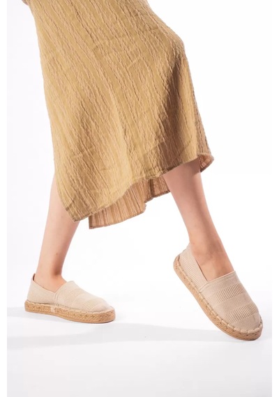 Roof Atelier Kadın Bej Triko Jüt Sargı Espadril Ayakkabı - Rosly