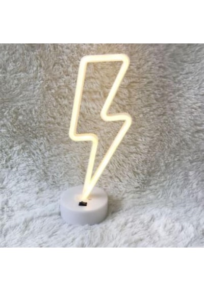 Dekoratif Şimşek Şeklinde Pilli Neon Led Lamba Süs Masa Lambası 5668 .
