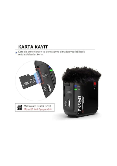 Lensgo 348C Siyah 1V2 Kablosuz İkili Mikrofon Seti