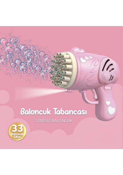 33 Kanal Işıklı Pilli Baloncuk Makinesi Köpük Tabancası Bubble Gun Machine - Pembe