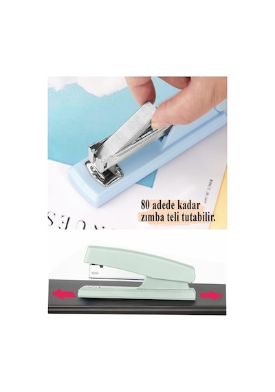 Açık Mavi Zımba Makinesi 24/6 1 Adet Fixpoint P-4529 Pastel Renkler Büyük Zımba Makinası Ve Teli 15 20 Sayfa Ofis Büro