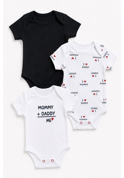 Babyhola Mommy Daddy Yarım Kol Çıtçıtlı Bebek Badi Takım 3686 Ekru