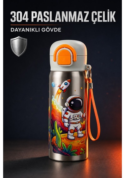 Siply Desenli Paslanmaz Çelik Okul Matarası 600ml Pembe Beyaz Turuncu