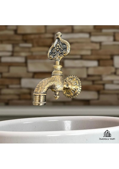 İsaoğlu Yapı Antik Gold Kurna Musluğu Vintage Tasarım Özel Yapım Eskitme Osmanlı Hamam Musluk Gold