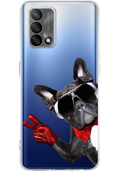Oppo A74 İle Uyumlu 1mm Slim Fit Köpek 2 050e Baskılı Şeffaf Kılıf Şeffaf