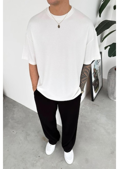Beyaz Basic Oysh Kumaş Oversize Tişört