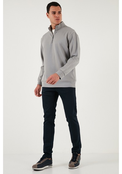 Buratti Pamuklu Regular Fit Yarım Fermuarlı Dik Yaka Erkek Sweat 5905470 Gri
