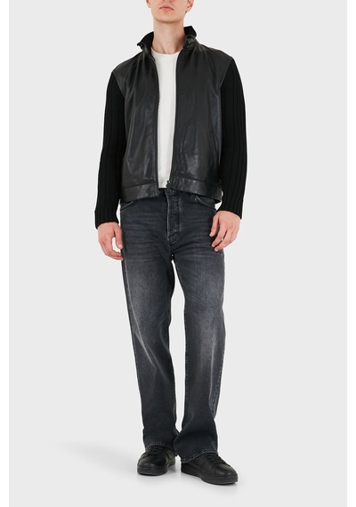 Emporio Armani Deri Dik Yaka Fermuarlı Ceket Erkek Ceket Em007276 Af29262 Uc001 Siyah
