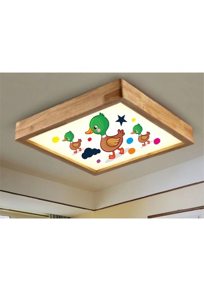 Ahşap Çerçeve Tavan Led Aydınlatma Avize 30X30Cm Kids Ördek Beyaz
