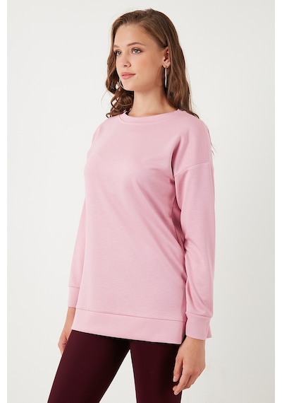 Lela Streç Oversize Fit Bisiklet Yaka Modal Kumaş Bayan Sweat 5865877 Gül