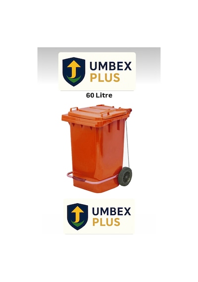 Umbex Plastik Pedallı Çöp Konteyneri 60 Litre Plastik Konteyner - A Isıya Karşı Dayanıklı Malzeme Turuncu