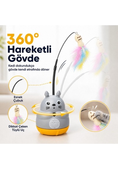 1 Adet Kedi Figürlü Dönen Peluş Balıklı Olta Oyuncağı