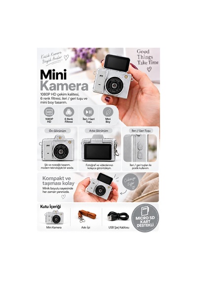 Mimtec Blm-109 Retro Mini Dijital Kamera 1080p Hd Katlanabilir Ekran Flaşlı Selfie Vlog Video Kamerası Gri