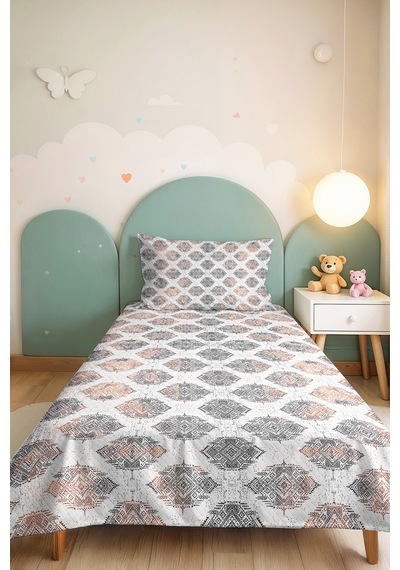 Geometrik Gri Genç Odası Tek Kişilik Pike Takımı - Modern Kiremit 160x220 Cm Kapitone Yatak Örtüsü Gri