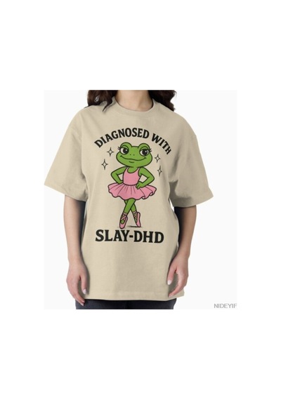 Flood Of Style Slay-dhd İle Teşhis Edildi Kurbağa Balerin Neurospicy Meme Erkekler Kadınlar İçin Tişört %100 Bej