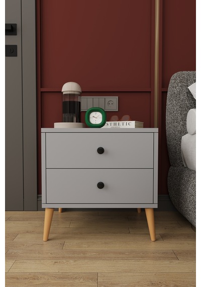 Modern 2 Çekmeceli Komodin Şifonyer %100 Mdf Çok Amaçlı Organizer Kmd03 Kül Gri