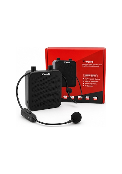 Westa Wap-300t Usb + Sd Kart Girişli Şarjlı Mini Seyyar Kablosuz Mikrofonlu Rehber Anfisi