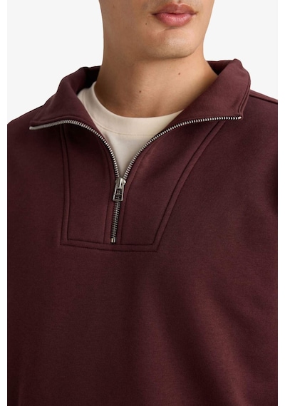 Defacto Regular Fit Yarım Balıkçı Yaka Fermuarlı Kalın Sweatshirt F4136ax25aubr230 Bordo