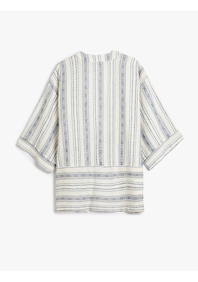Koton Keten Kimono 3/4 Geniş Kol Kalça Boy Mavi Çizgili 4sak50139pw Mavi Koton Keten Kimono 3/4 Geniş Kol Kalça Boy Mavi Çizgili 4sak50139pw Mavi