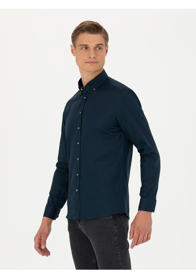 Cacharel Lacivert Slim Fit %100 Pamuk Oxford Gömlek