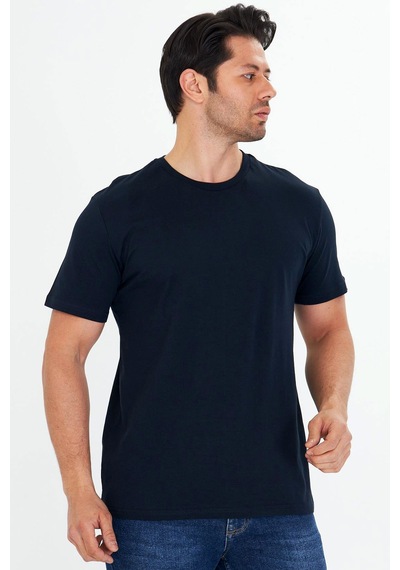 Trendhill Erkek Lacivert Pamuklu Bisiklet Yaka Büyük Beden T-shirt Lcv5014b