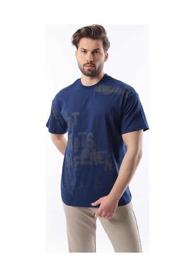 Madmext Lacivert Baskılı Erkek T-shirt E7115 Lacivert