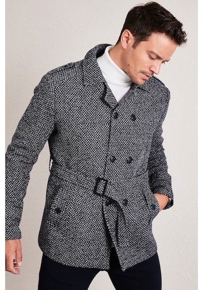 Buratti Slim Fit Cepli Pamuklu Kaşe Erkek Kaban 5841015 Lacivert Noktalı