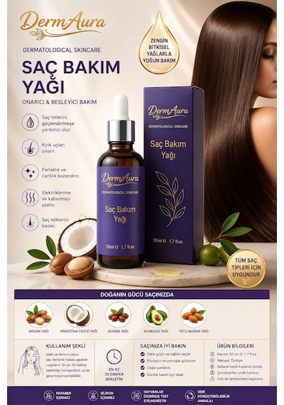 Dermaura Saç Bakım Yağı Onarıcı Ve Besleyici Bakım 50 Ml