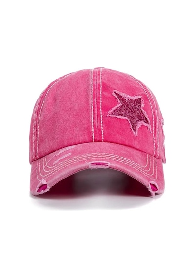 Valkyrie Vintage Pembe Yıldız Nakışlı Şapka Unisex Eskitme Baseball Cap Ayarlanır Pamuk Günlük Şapka