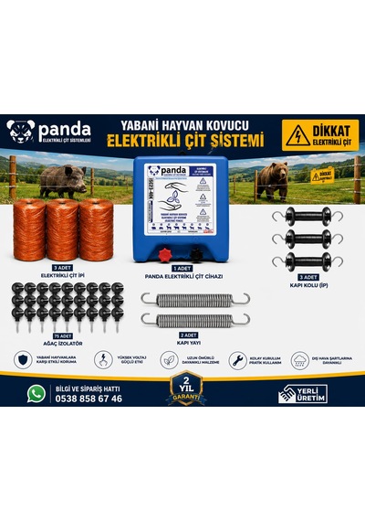 Panda Elektirikli Çit Makinası 5 Dekar Extra Güçlü Tam Set