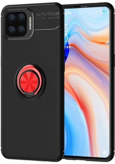 Oppo Reno A73 Kılıf Zore Ravel Silikon Kapak Siyah-Kırmızı