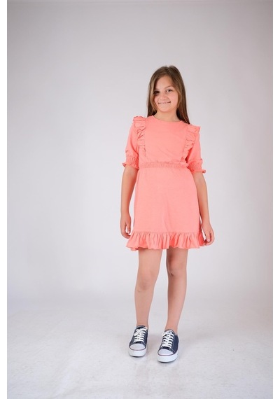Pamuk Fırfırlı Elbise Mercan Nanna Fashion 2022-G-0004