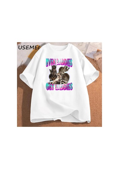 Tarzsokak Erkek Pamuk T-shirt Bile Baddies Olsun Saddies Rakun Komik Garip Belirli Meme Grafik Baskılı 2891 Beyaz