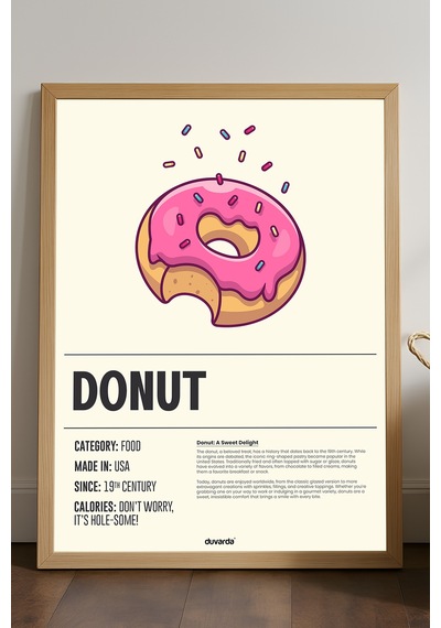 Donut Ahşap Çerçeveli Poster, Dekoratif Mutfak Duvar Tablosu