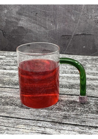 450ml Borosilikat Cam Renkli Özel Kulplu Bardak Kupa Ofis Bardağı Beyaz - Çok Renkli