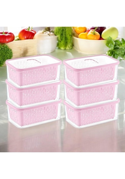 Lexroo 6'lı Süzgeçli Fresh Saklama Kabı Seti 1.6 Lt Plastik Saklama Set 6 Adet Çok Renkli