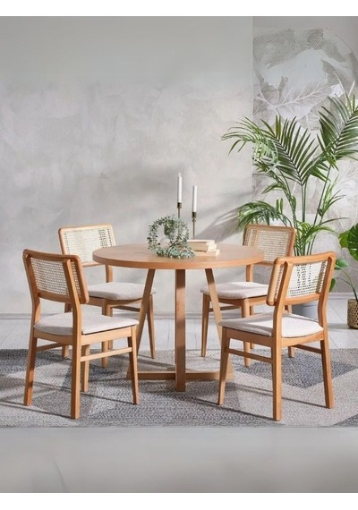 Posedion Natural Ahşap Masa Sandalye Takımı 110x110 Natural