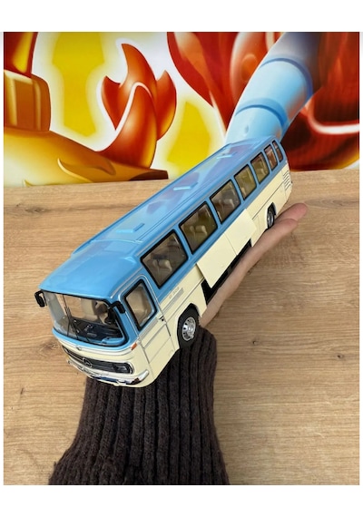 1:24 Mercedes Benz Otobüs Eski Nostaljik Otobüs Krem-mavi 25cm