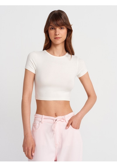 Dilvin 31104 Modal Crop Top-ekru Ekru