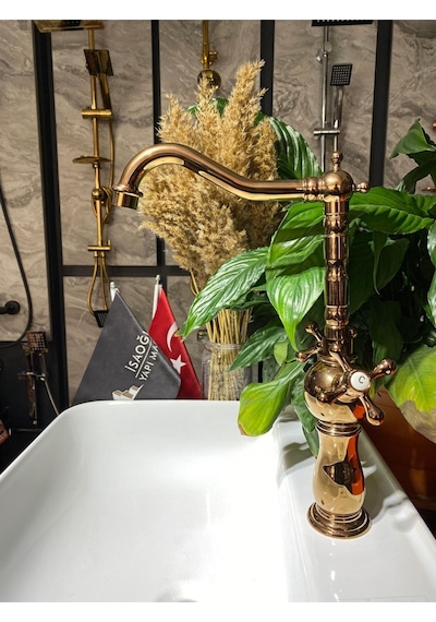 İsaoğlu Yapı Bakır Mutfak Bataryası Bronz Rustik Musluk Vintage Model Evye Musluğu Bakır