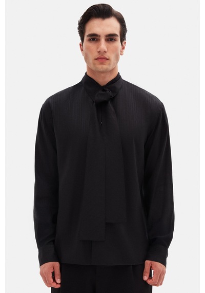 Twn Relaxed Siyah Düz Tencel Gömlek 5ec02sg24350m 001
